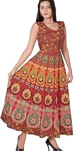 Present Rajasthani Traditional Cotton Designer Long Dress in Jaipuri Printed (Free Size Upto 42-XL) Red