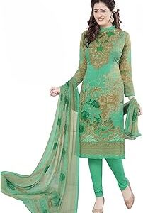 Green Unstitched Synthetic Crepe Printed Dress Material with Dupatta