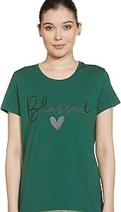 Women Round Neck Lounge T-Shirt - Short Sleeve, Ultra Soft, Printed_55413_Hunter Green Blessed_S