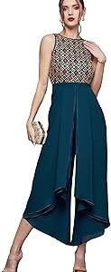 Women's Round Neck Sleeveless Embroidered Regular With Pockets Jumpsuit