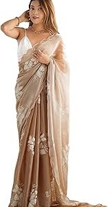 Women's Shimmer Organza Sequence Embroidery Saree With Unstitched Blouse Piece