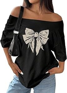Unity Women Casual Bow Shoulder Loose T-Shirt