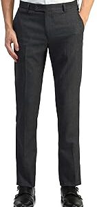 Men's Grey Textured Mid Rise Polyester Button Tapered Fit Flat Front Slant Pocket Trousers