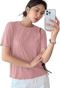 Regular Fit Tops for Jeans for Women | Korean Trendy Stylish Casual| Half Sleeve Textured Collarless | Crop Tank | Formal