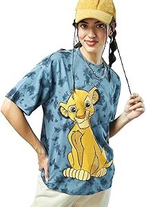 Official Disney Merchandise Women's 100% Cotton Printed Oversized Fit Round Neck T-Shirt