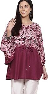 Women Berry Viscose Straight Printed Top