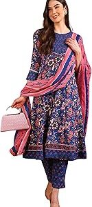 Rayon Blend Women's Floral Printed A-Line Kurta Pant With Dupatta Set