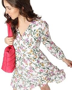 Printed Polyester V Neck Women's Mini Dress