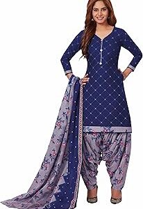 Women Cotton Unstitched Dress Material (BANDCOL814, Blue, Free Size)
