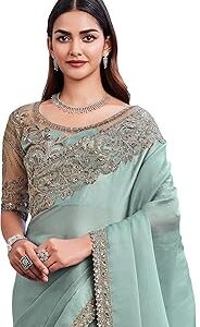 Women's Chiffon Embellished Saree With Unstitched Blouse Piece(SILVER29001_TFH_Parent)