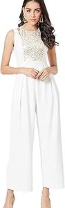 Women's Halter Neck Sleeveless Solid Wide Leg Sequin Paneled Regular Length Jumpsuit