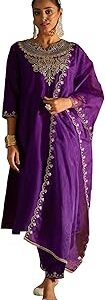 Women's Embroidered Silk Blend Calf Length Straight Kurta Pant With Dupatta Set (Kh9Pr7944)