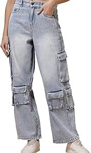 Women Blue Multipockets Cargo Jeans (VDJEANS138_Blue)