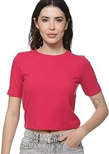 Women's Ribbed Crop Top ? Fitted Top | Half Sleeve | Tops for Women | Women's Westernwear | Soft & Stretchable| Comfortable Fit