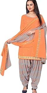 Women's Orange Cotton Printed Unstitched Salwar Suit Material with Dupatta (5120)