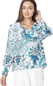 Printed V Neck Long Sleeves Regular Top