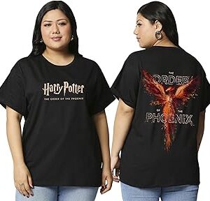Official Harry Potter Merchandise Women's Graphic Printed Boyfriend Fit Half Sleeve Round Neck Cotton Jersey Plus Size T-Shirt