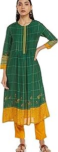 Women Green & Yellow Rayon Flared 2 Piece Set