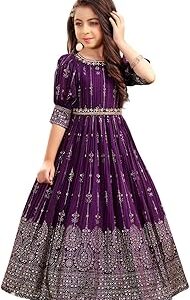 New Wine Ethnic Long Party Kids Gown for Girls Maxi Dress