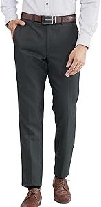 Men's Regular Fit Solid Pattern Poly Viscose Blend Flat Front Formal Mid Rise Trouser (Size: 32)-PMTX07681-N8 Dark Green