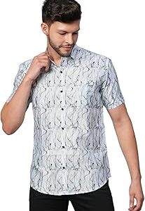 Premium Half Sleeves Smart Casual Printed Linen Shirt with Front Pocket for Men (SWK01028)