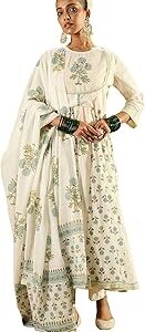 Women Pure Cotton Printed A-Line Kurta Pant With Dupatta Set (Kh0Wh6027)