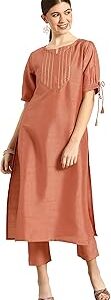 Women's Peach Poly Silk Kurta With Pant