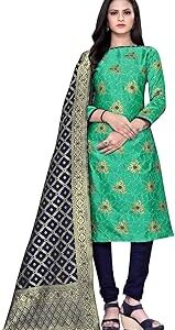 Women's Jacquard Cotton Silk Unstitched Straight Salwar Suit Dress Material (Green_9BNRS503_Free Size)