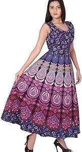 Present Rajasthani Traditional Cotton Designer Long Dress in Jaipuri Printed (Free Size Upto__PL__ 42-XL) Purple