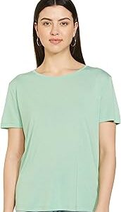 Womens Solid Polyester Blend Crew Neck Relaxed Fit T Shirt