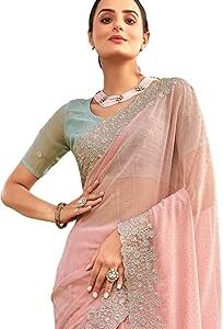 Women's Georgette Embroidery Zari Work Saree With Unstitched Blouse Piece