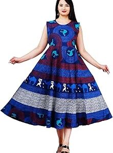 Womens' Multicolor Jaipuri Rajasthani Printed Cotton Maxi Frock Long Kurti
