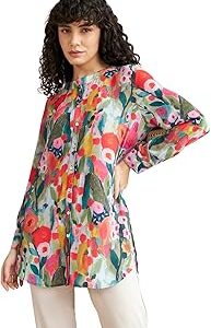 Shirt for Women | Printed Casual Crop Top | Long Sleeve Stylish Collared |Korean Oversized Button-Down |Causal |Formal | Trendy