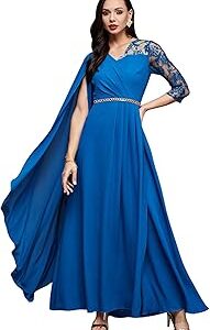 Women's V-Neck Asymmetric Embellished Maxi Georgette Dress