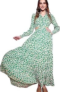 Women's Crepe Fit and Flare Printed Full Sleeve V-Neck Casual Dress