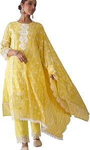 Women's Embroidered Pure Cotton Kurta Pant With Dupatta (Kh0Mt6071)