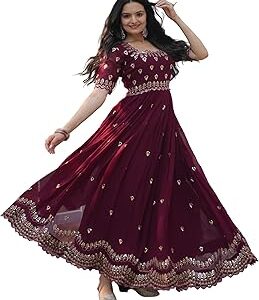 Women's Georgette Anarkali Gown Maroon