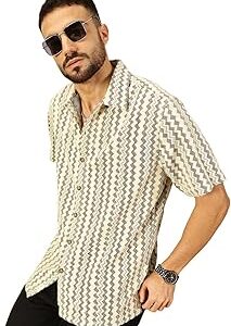 Mens Half Sleeves Cotton Blend Crochet Textured Shirt