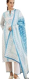 Women's Printed Pure Cotton Calf Length Straight Kurta Pant With Dupatta Set (Kh0Wh6158)