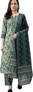 Women's Rayon Blend Blend Ethnic Motifs Printed Straight Kurta Pant With Dupatta