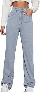 Women's & Girls' Solid Denim High Waist Wide Leg Jeans Pants