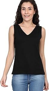Eco-Friendly Women's Cotton Dual V Neck/Round Neck Tank Top
