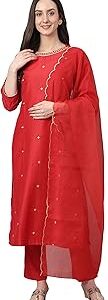 Women's Green Chinon Solid Kurta with Pant and Dupatta
