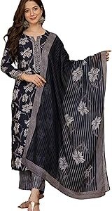 Women's Rayon Blend Floral Straight Printed Kurta Pant With Dupatta Set