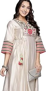 Women's Embroidered Rayon Viscose A-Line Kurta with Pant Set/Co-Ord set
