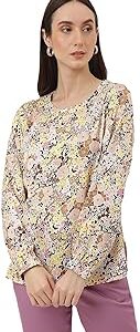 Womens Floral Polyester Round Neck Regular Fit Top