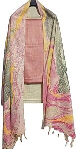 HAIDER ALI Handloom Cotton Silk Unstitched Suit Set for Women with Marble Print Dupatta | Salwar Suit Dress Material for Women & Girls_02