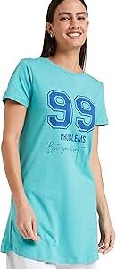 Women's Graphic Cotton Stretch Half Sleeve Round Neck Regular Fit T-Shirt (Tunic Length)