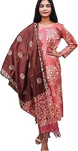 Cotton Silk Unstitched Batik Print Dress Material for Women with Dupatta | Salwar Suit for Women & Girls