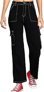 Women's Cotton Blend Stretchable Black Cargo Jeans